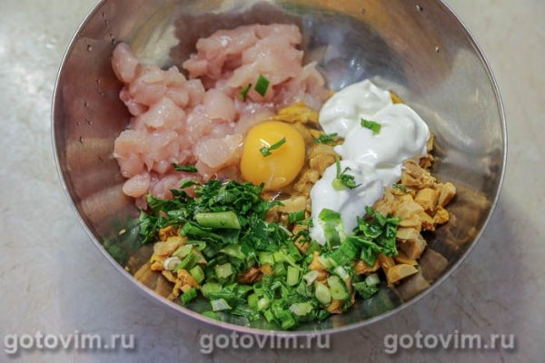 Оладьи из куриного филе с лисичками Оладьи из куриного филе с лисичками