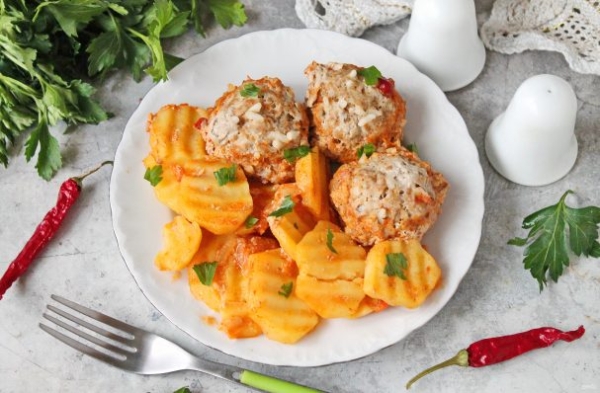 Рис с фаршем и картофелем Рис с фаршем и картофелем