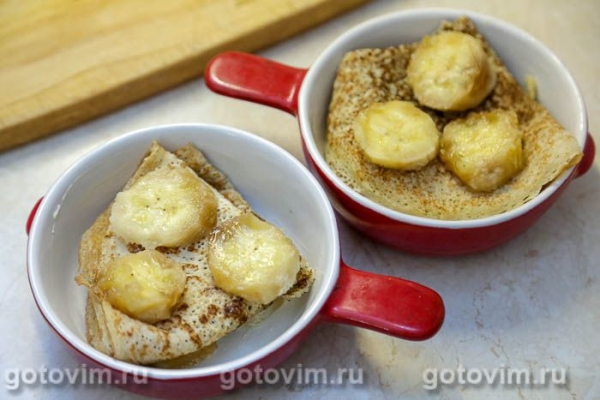 Порционная запеканка из блинов с бананами Порционная запеканка из блинов с бананами