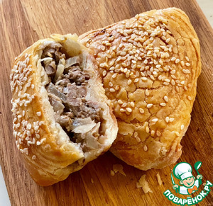 Самса слоеная и хрустящая. Мясо и картошка