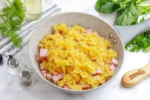 Макароны с колбасой на сковороде Макароны с колбасой на сковороде