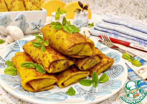 Тыквенные блинчики фаршированные капустой и грибами