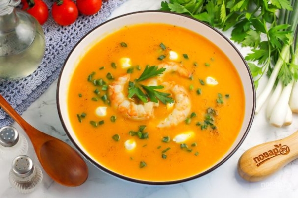 Тыквенный суп с креветками