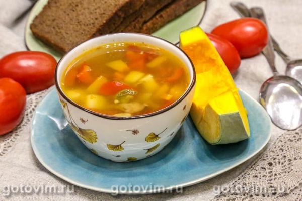 Суп из утиных шеек с тыквой и перцем халапеньо Суп из утиных шеек с тыквой и перцем халапеньо