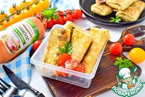 Блины с начинкой из колбасы и сыра Блины с начинкой из колбасы и сыра