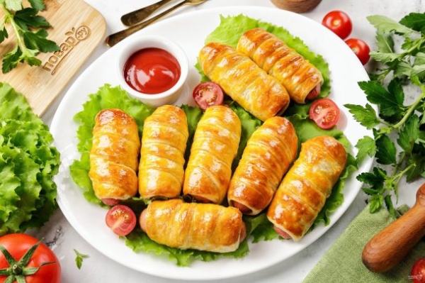 Сосиски в слоеном бездрожжевом тесте в духовке Сосиски в слоеном бездрожжевом тесте в духовке