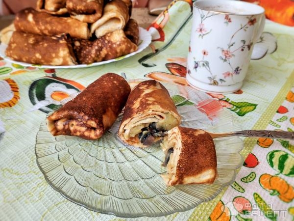 Рецепт: Блинчики с картофелем и грибами - Для любителей фаршированных блинчиков