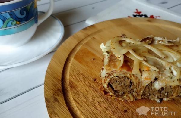 Рецепт: Пирог из блинных рулетов - с куриной печенью Рецепт: Пирог из блинных рулетов - с куриной печенью