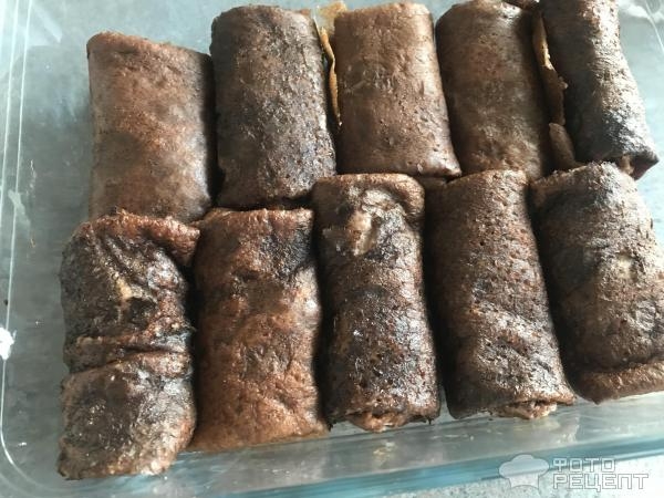 Рецепт: Шоколадные блины с творогом - нежные, ванильно-шоколадные Рецепт: Шоколадные блины с творогом - нежные, ванильно-шоколадные