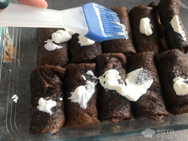 Рецепт: Шоколадные блины с творогом - нежные, ванильно-шоколадные Рецепт: Шоколадные блины с творогом - нежные, ванильно-шоколадные