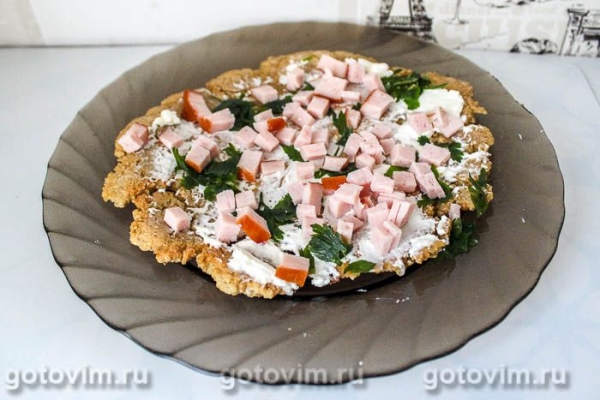 Овсяноблин с творожным сыром, ветчиной и зеленью