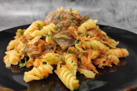 Макароны с мясом и капустой на сковороде Макароны с мясом и капустой на сковороде