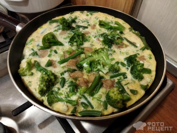 Рецепт: Куриное филе с брокколи и стручковой фасолью - на сковороде с яйцами и зеленью Рецепт: Куриное филе с брокколи и стручковой фасолью - на сковороде с яйцами и зеленью