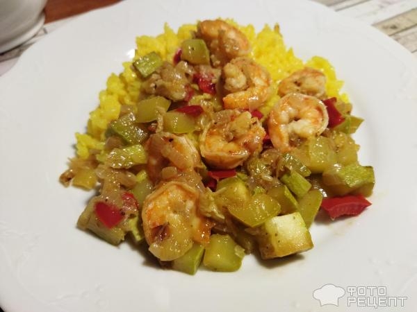 Рецепт: Тушеные кабачки - с креветками, на сковороде по-простому Рецепт: Тушеные кабачки - с креветками, на сковороде по-простому