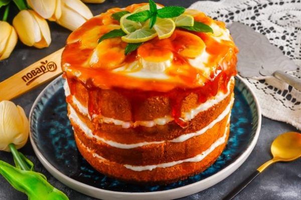 Банановый торт с карамелью