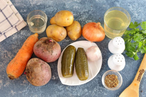 Борщ без капусты с солеными огурцами Борщ без капусты с солеными огурцами