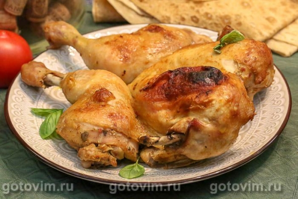 Курица в двойном маринаде, запеченная духовке