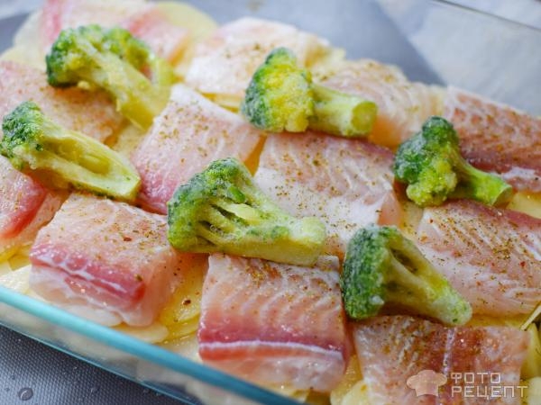 Рецепт: Пангасиус запеченый с картофелем - и брокколи. Вкусно и питательно! Рецепт: Пангасиус запеченый с картофелем - и брокколи. Вкусно и питательно!