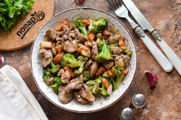 Куриная печень с брокколи Куриная печень с брокколи