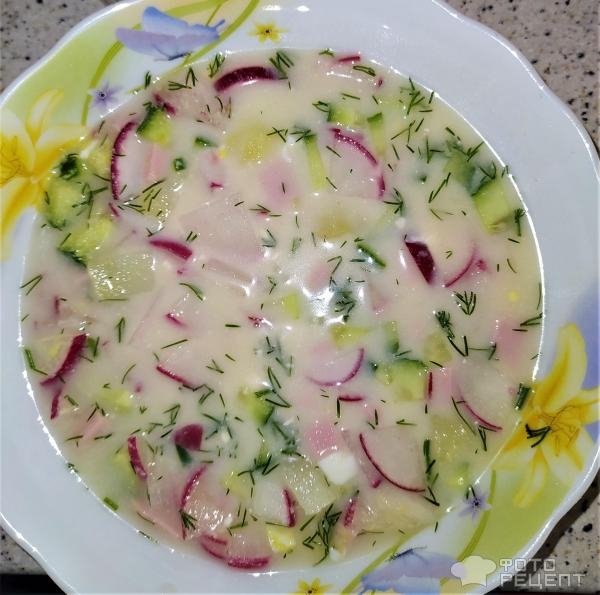 Рецепт: Окрошка на молочной сыворотке - С сывороткой, кефиром и соевым соусом Рецепт: Окрошка на молочной сыворотке - С сывороткой, кефиром и соевым соусом