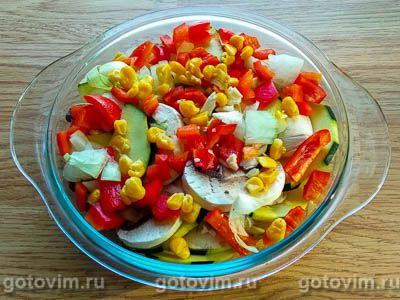 Цукини (или кабачки), запечённые с ветчиной и грибами