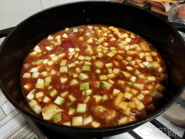 Рецепт: Булгур с куриным филе - с овощами и помидорами в собственном соку