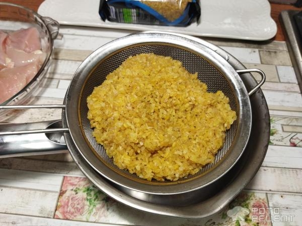 Рецепт: Булгур с куриным филе - с овощами и помидорами в собственном соку