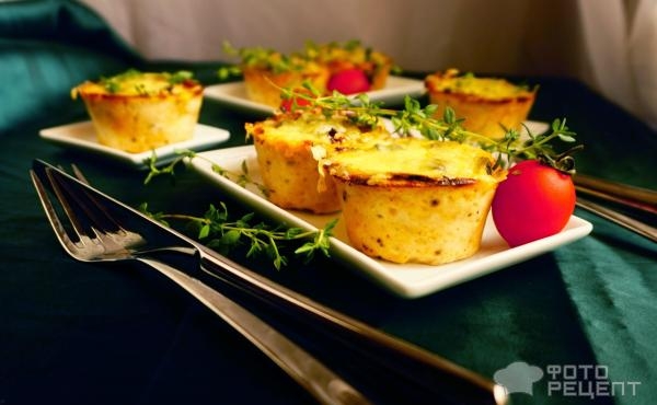 Рецепт: Корзиночки из куриного "теста" - с грибной начинкой