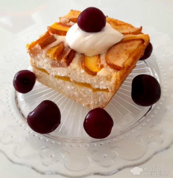 Рецепт: Запеканка творожно-фруктовая - Двуслойная творожная запеканка с нектаринами и грушами, из домашнего творога. Рецепт: Запеканка творожно-фруктовая - Двуслойная творожная запеканка с нектаринами и грушами, из домашнего творога.