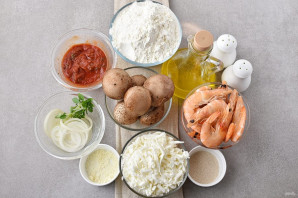 Пицца с креветками и грибами Пицца с креветками и грибами