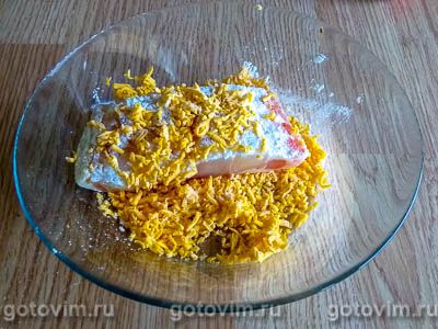 Жареная пикша в сырной панировке с овощами Жареная пикша в сырной панировке с овощами