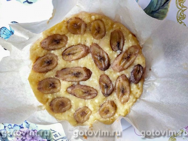 Заливной творожный пирог с бананами Заливной творожный пирог с бананами