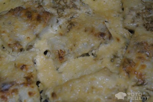 Рецепт: Запеченное филе минтая - в сметане с укропом Рецепт: Запеченное филе минтая - в сметане с укропом