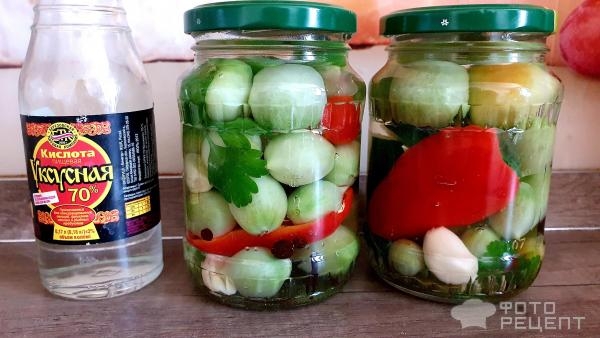 Рецепт: Зеленые помидоры маринованные - Зелёные черри на зиму без стерилицации Рецепт: Зеленые помидоры маринованные - Зелёные черри на зиму без стерилицации