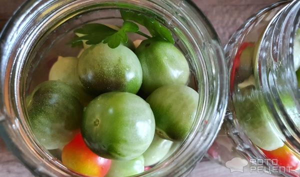 Рецепт: Зеленые помидоры маринованные - Зелёные черри на зиму без стерилицации Рецепт: Зеленые помидоры маринованные - Зелёные черри на зиму без стерилицации