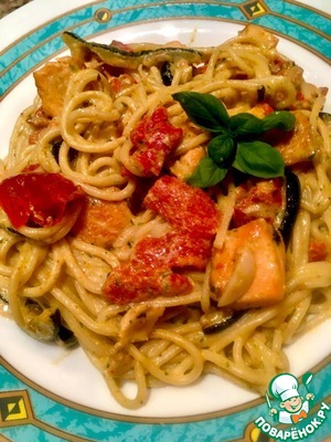 Спагетти с цуккини, лососем и Спагетти с цуккини, лососем и