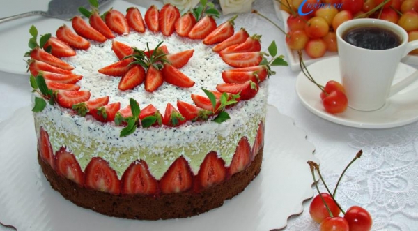 Муссовый торт Фисташка - клубника, пошаговый рецепт с фото