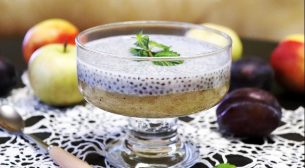 Чиа-пудинг с печёным медовым яблоком, пошаговый рецепт с фото