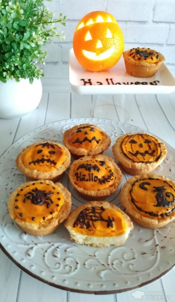 Рецепт: Тарталетки с тыквой. Встречаем Хэллоуин - и шоколадным рисунком Рецепт: Тарталетки с тыквой. Встречаем Хэллоуин - и шоколадным рисунком