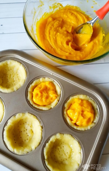 Рецепт: Тарталетки с тыквой. Встречаем Хэллоуин - и шоколадным рисунком Рецепт: Тарталетки с тыквой. Встречаем Хэллоуин - и шоколадным рисунком