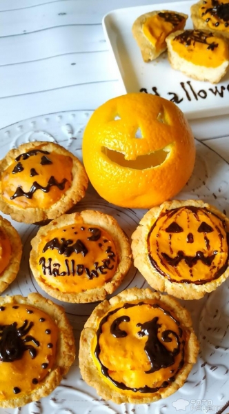 Рецепт: Тарталетки с тыквой. Встречаем Хэллоуин - и шоколадным рисунком Рецепт: Тарталетки с тыквой. Встречаем Хэллоуин - и шоколадным рисунком