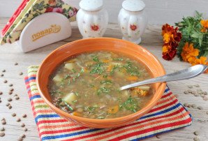 Постный суп из зеленой чечевицы
