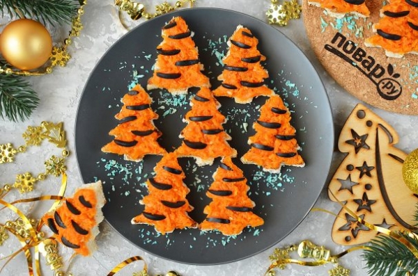 Брускетты "Елочки" на Новый год Тигра Брускетты "Елочки" на Новый год Тигра