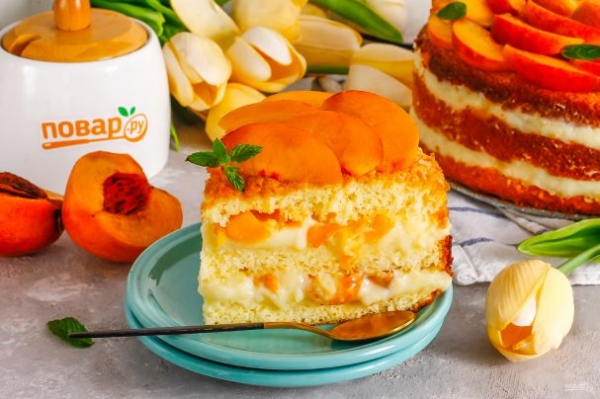 Торт с персиком и заварным кремом Торт с персиком и заварным кремом