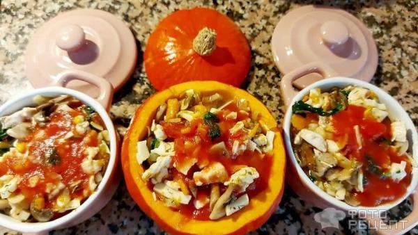 Рецепт: Фаршированная тыква - С курино-грибной начинкой.