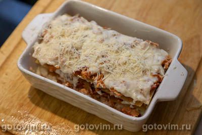 Лазанья с рыбным фаршем из лосося и жареным беконом Лазанья с рыбным фаршем из лосося и жареным беконом