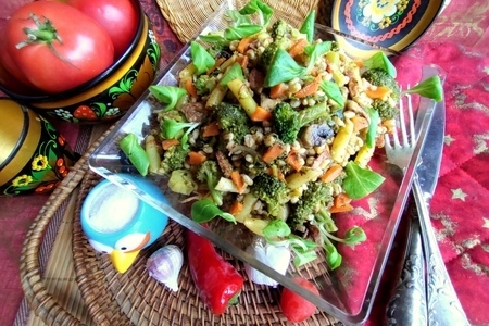 Перловка с овощами и грибами