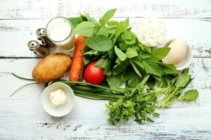 Дачный рисовый суп со снытью Дачный рисовый суп со снытью