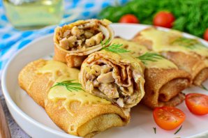 Блинчики с курицей и сыром Блинчики с курицей и сыром