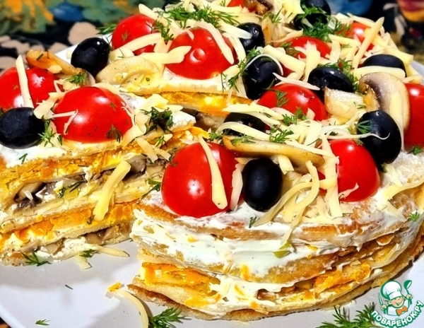 Закусочный пирог из блинов Закусочный пирог из блинов